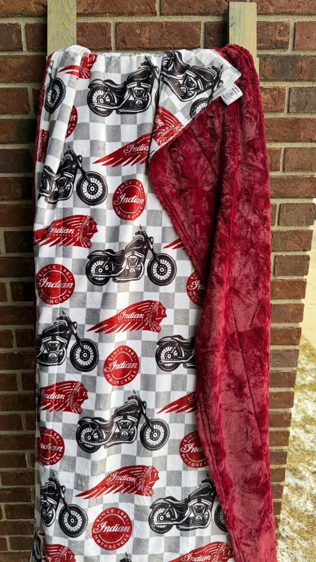Merlot Indian Race Check - Adult Travel Luxury Minky Blanket - RTS - 35x58”
