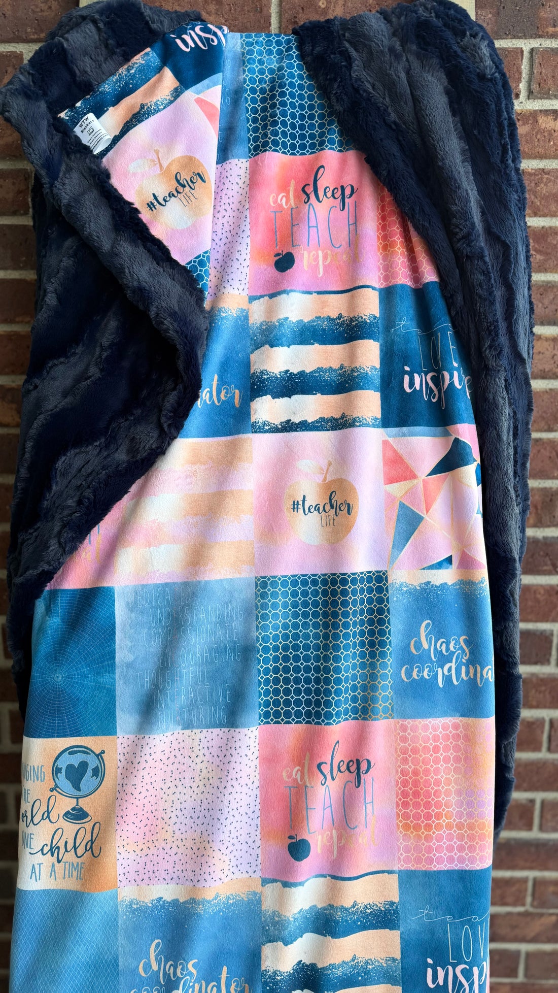 Teacher Life Chaos Coordinator - Peach - Navy Luxury Minky Blanket - pre-order