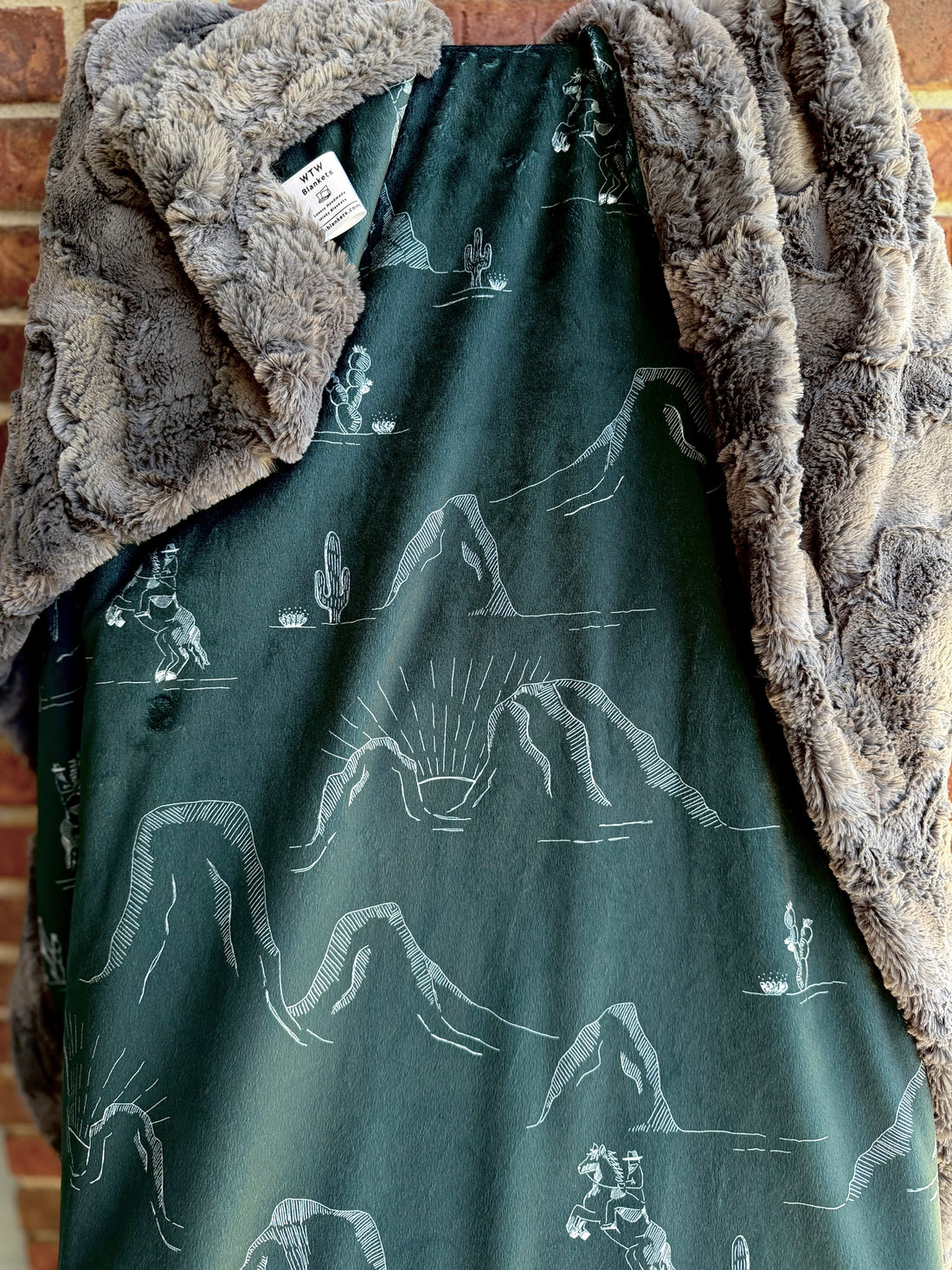 CUSTOM - Conversational western scenic toile with Cowboys on horses in black- white - Ash Glacier  Child/ Baby Luxe Minky Blanket BUNDLE
