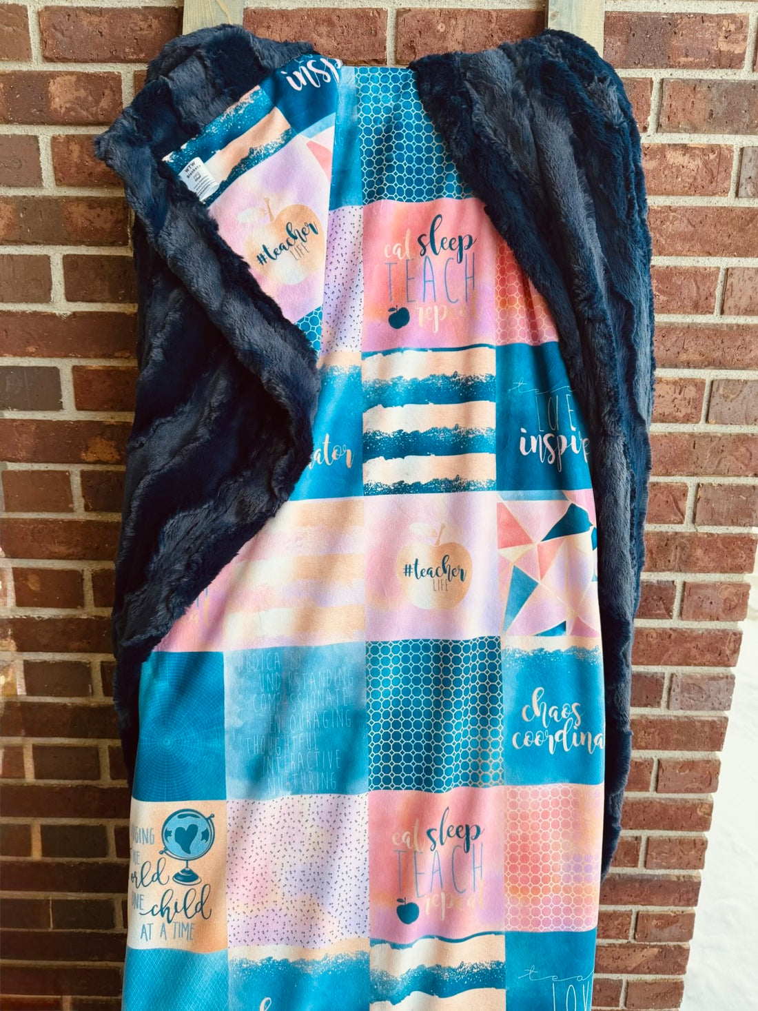 Teacher Life Chaos Coordinator - Peach - Navy Luxury Minky Blanket - pre-order