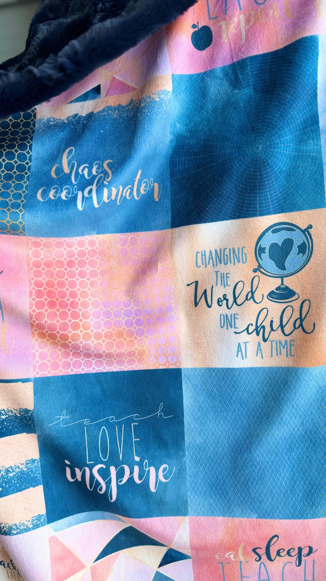 Teacher Life Chaos Coordinator - Peach - Navy Luxury Minky Blanket - pre-order