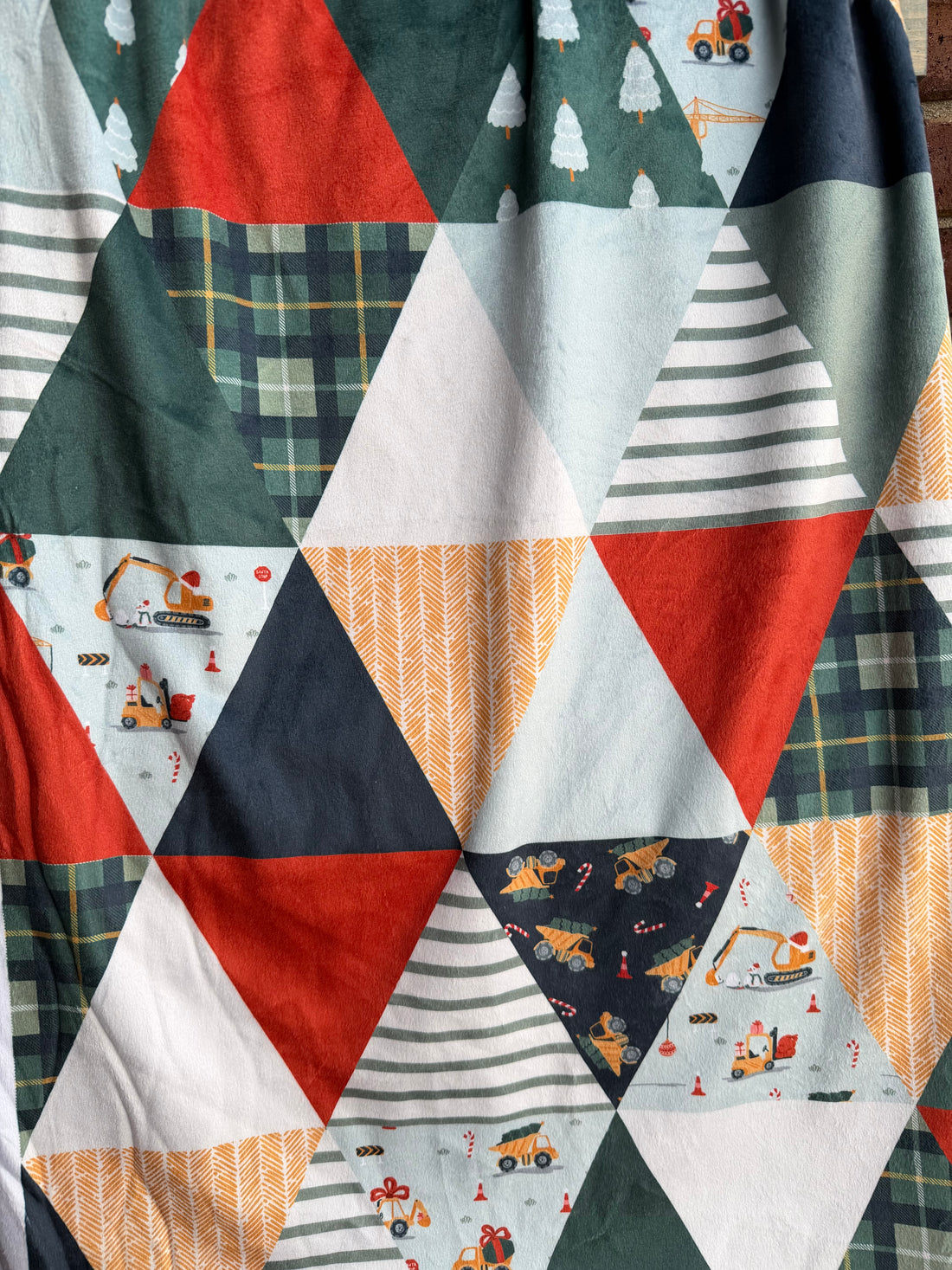 Triangle Holiday Construction Trees - Child Luxury Minky Blanket - 34x56” - Made to Order