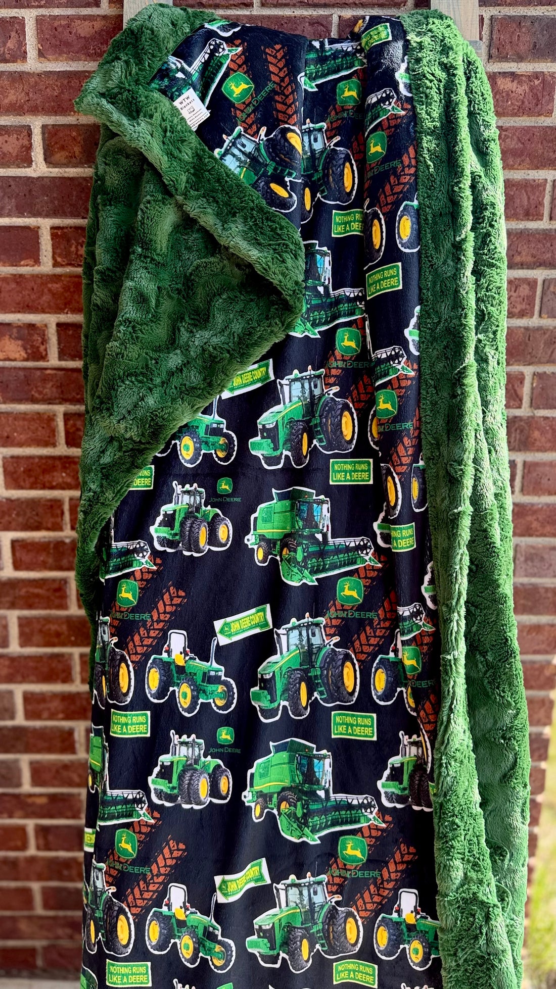 Evergreen J.Deere tracks - Luxury Minky Blanket -  PRE-ORDER (Choose backing after ordering)
