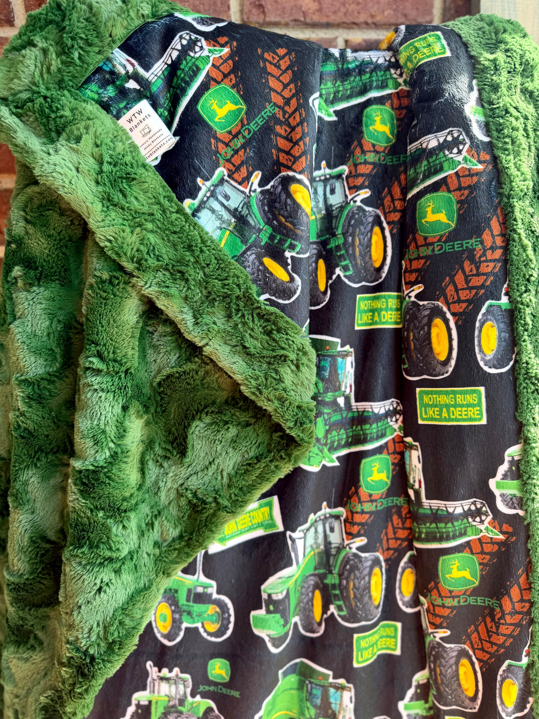 Evergreen J.Deere tracks - Luxury Minky Blanket -  PRE-ORDER (Choose backing after ordering)