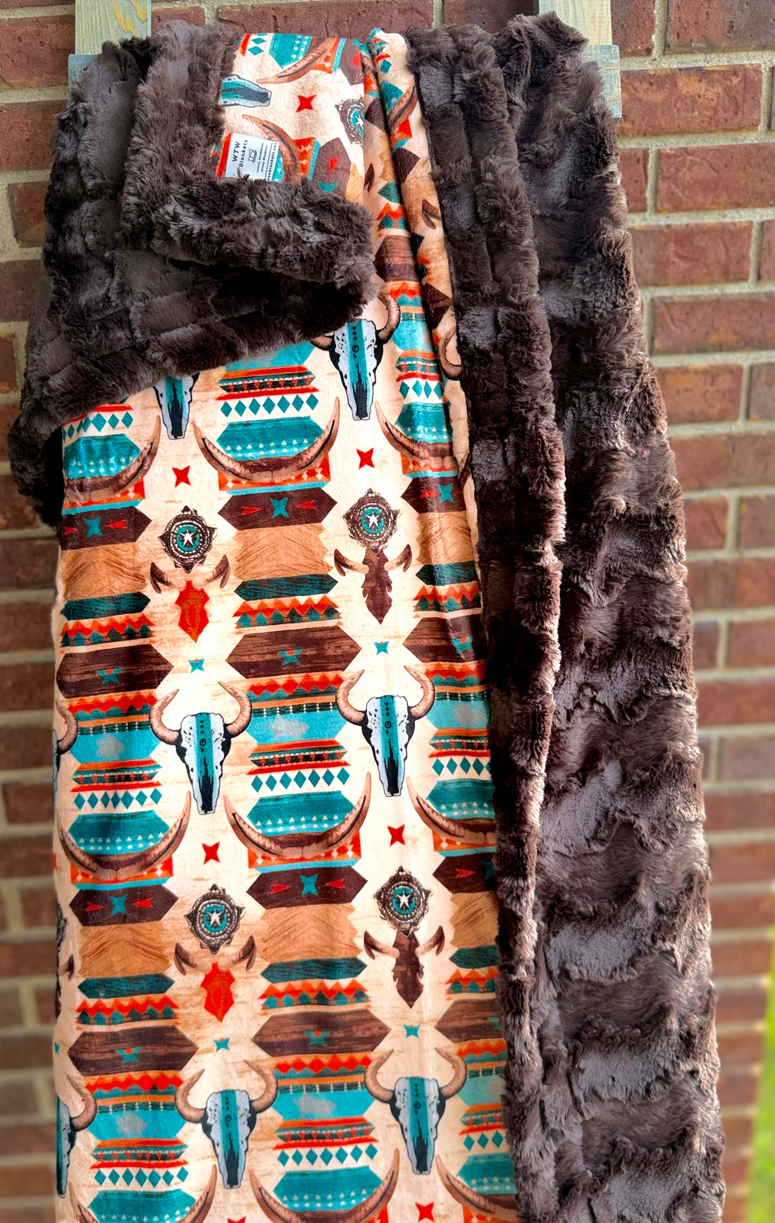 Chocolate Glacier Aztec - Child/Adult Travel Luxury Minky Blanket - 37x56" - RTS