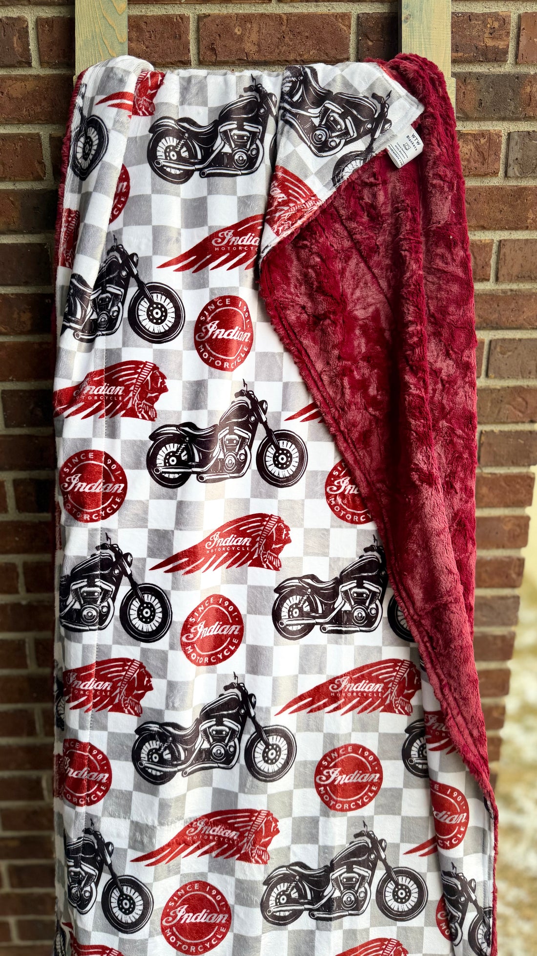 Merlot Indian Race Check - Adult Travel Luxury Minky Blanket - RTS - 35x58”