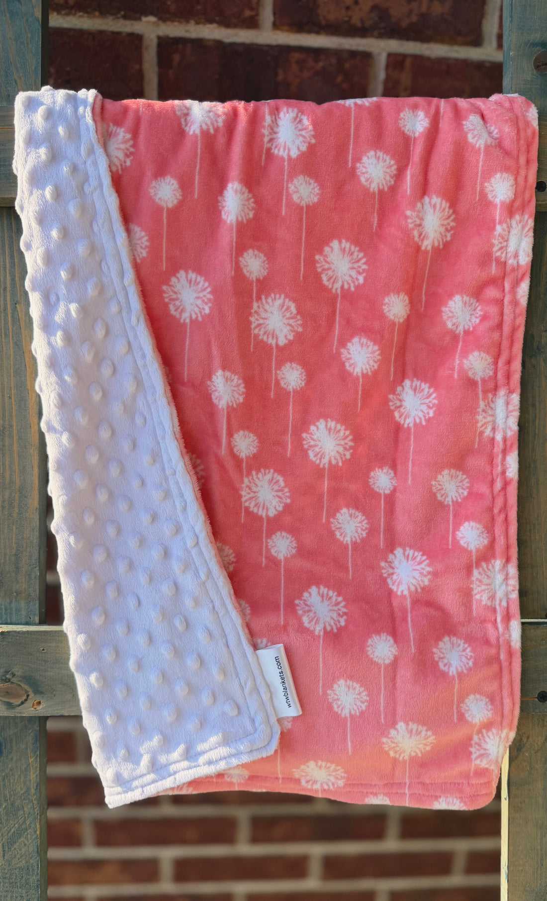 Pink Dandelion w/ White Cuddle Dimple Minky - 18x29” Lovey - RTS