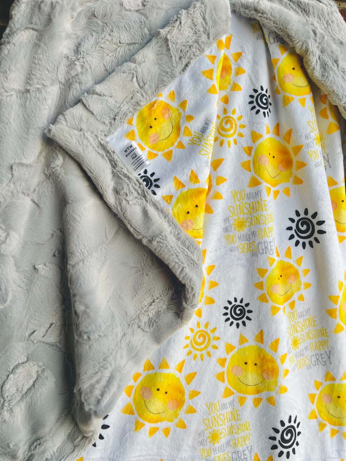 You are my sunshine! Adult Luxury Minky Blanket - grey backing - Pre-Order