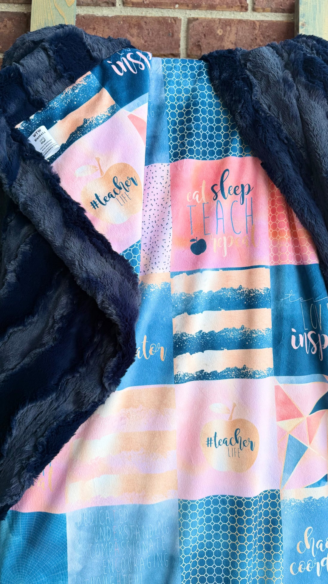 Teacher Life Chaos Coordinator - Peach - Navy Luxury Minky Blanket - pre-order