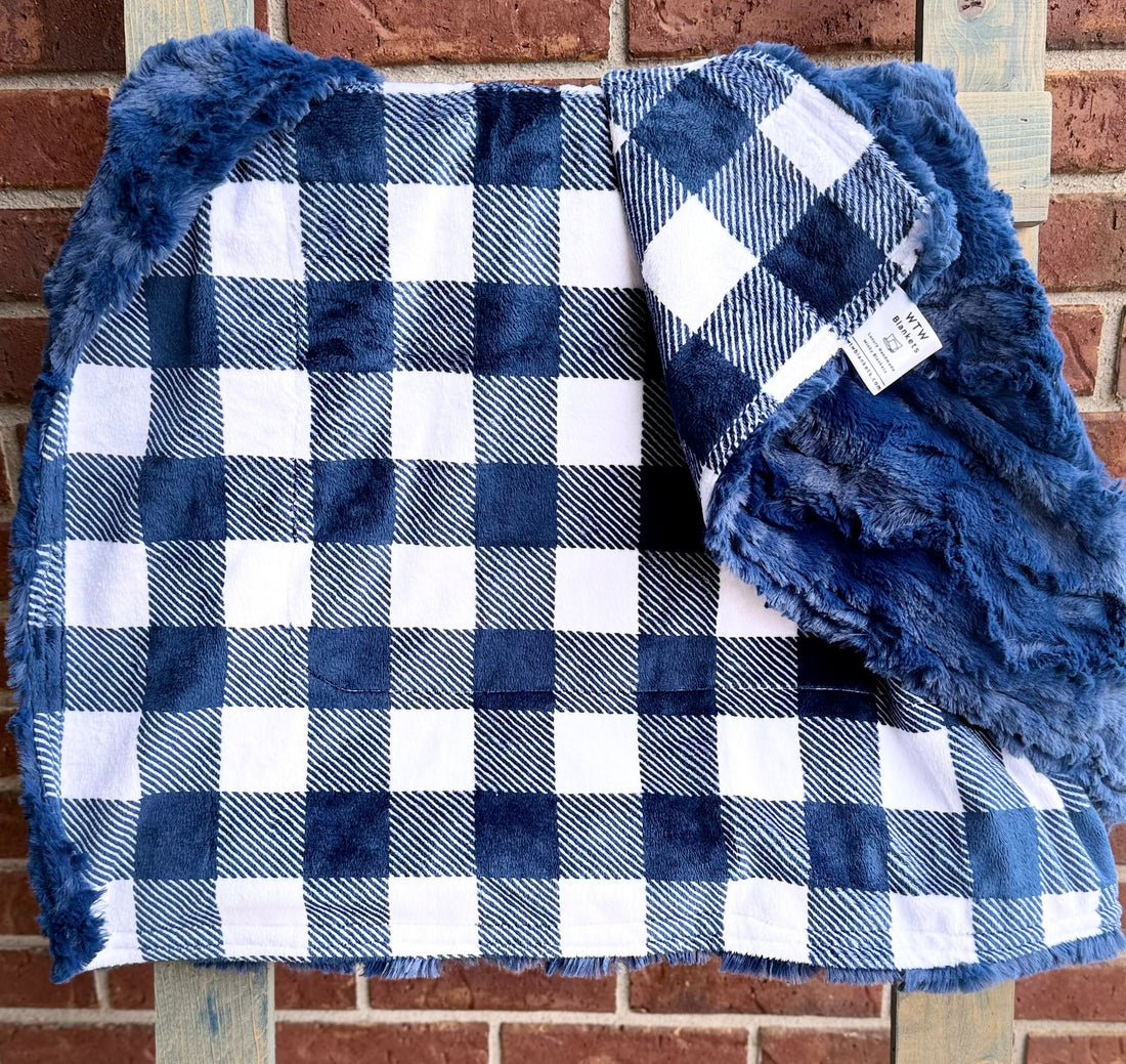 Navy Buffalo Check - Luxury Minky Blanket - IN-STOCK (LOW STOCK)