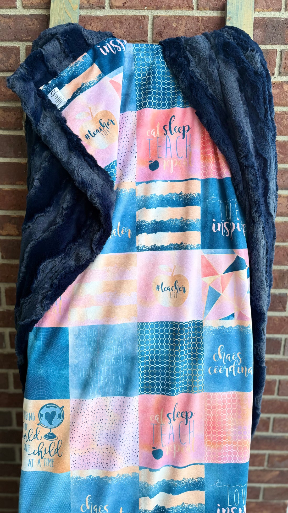 Teacher Life Chaos Coordinator - Peach - Navy Luxury Minky Blanket - pre-order