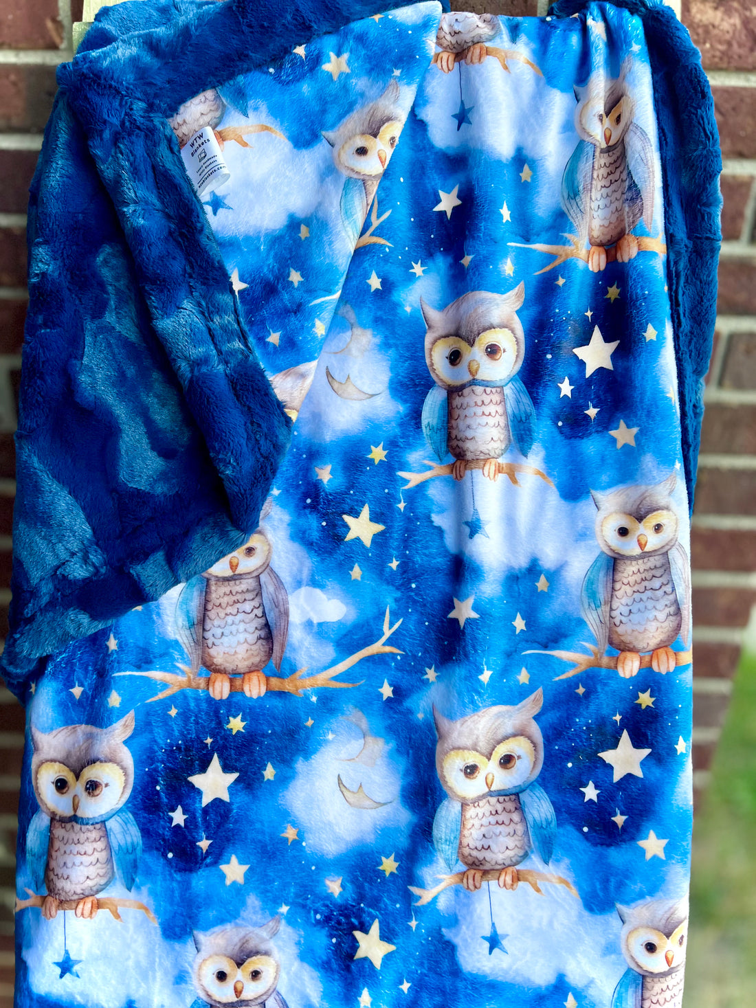 Navy Starry Night Owl - Luxury XL Toddler Blanket - 35x56” - RTS