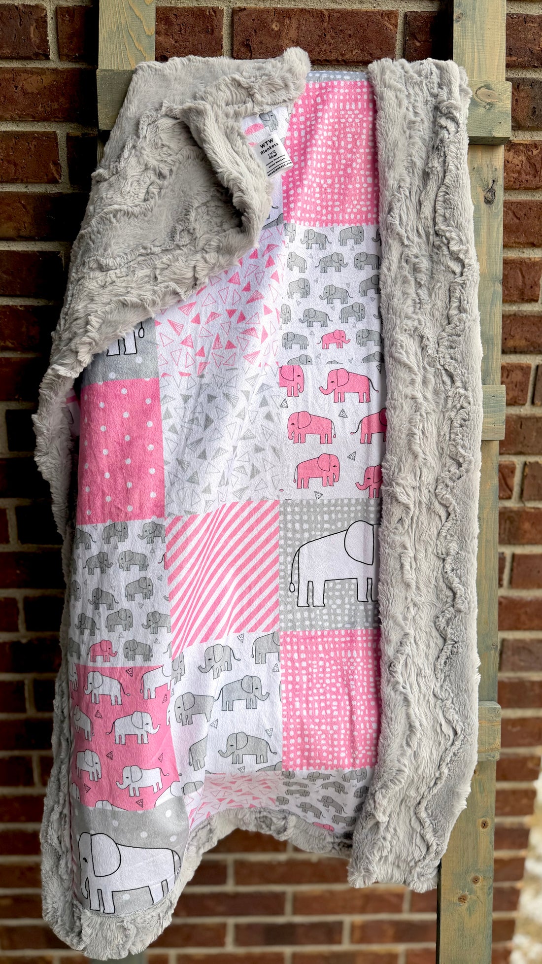 Pink & Silver Elephant BABY SET - 2 Blankets - Lovey & XL Baby Blanket - RTS