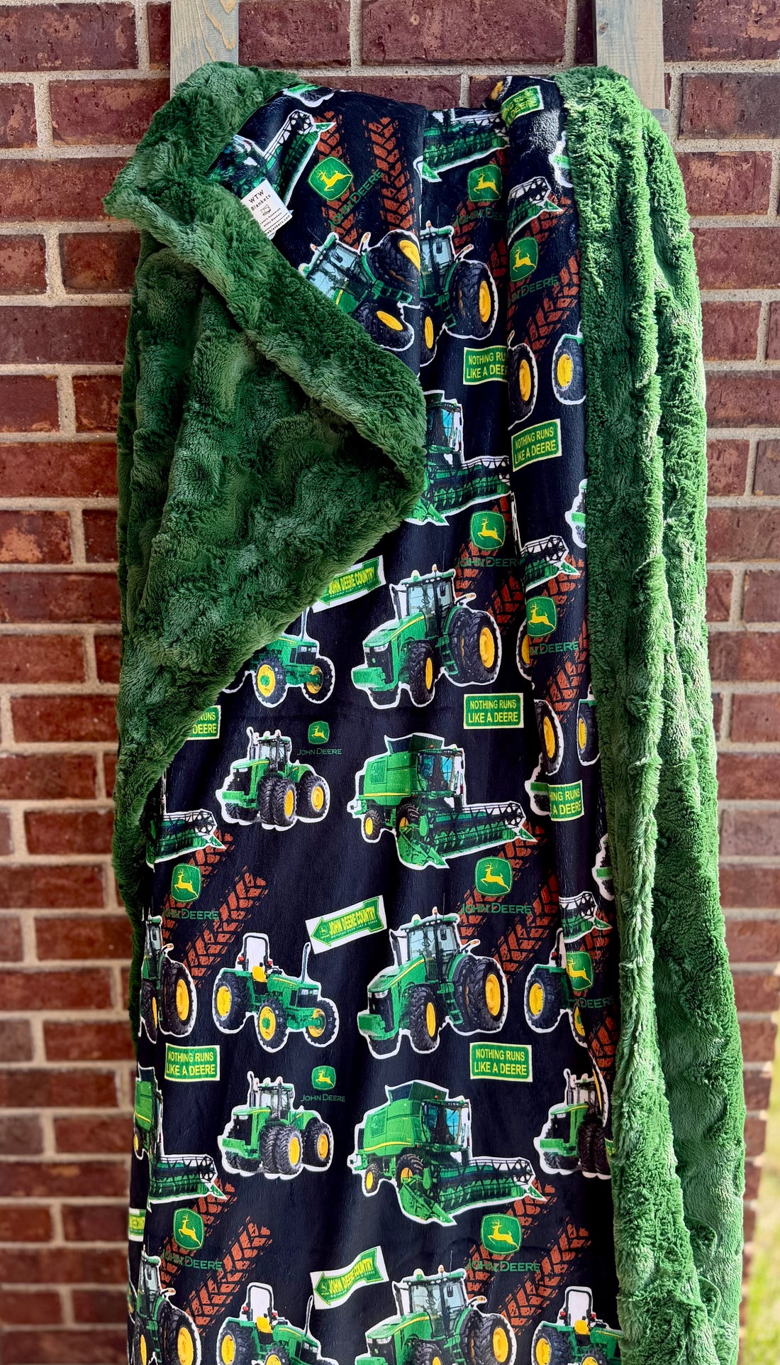 Evergreen J.Deere tracks - Luxury Minky Blanket -  PRE-ORDER (Choose backing after ordering)