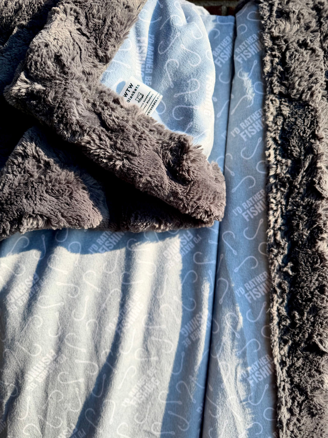 "I'd Rather be Fishing" Adult XL - Glacier Ash - 56x80" - Luxury Minky Blanket - RTS
