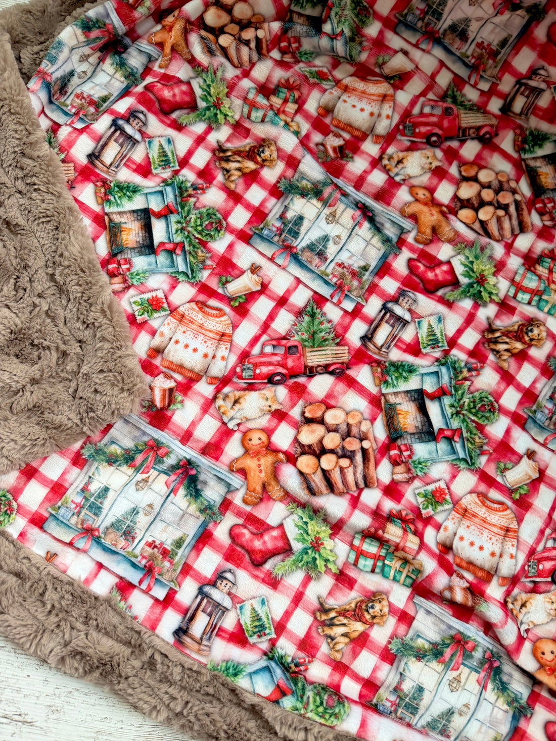 Holiday Cabin Glacier - Taupe Glacier - Adult Luxury Minky Blanket - 58x70" - RTS