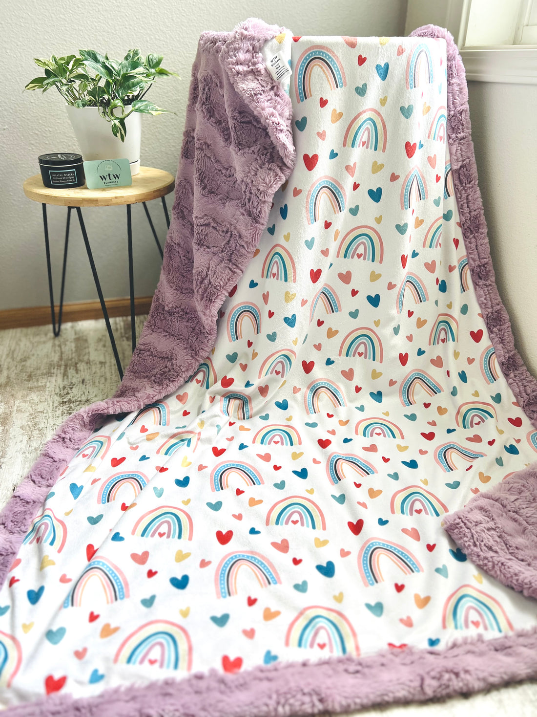 Misty Mauve Rainbow - Throw 60x60" - Luxury Minky Blanket - RTS