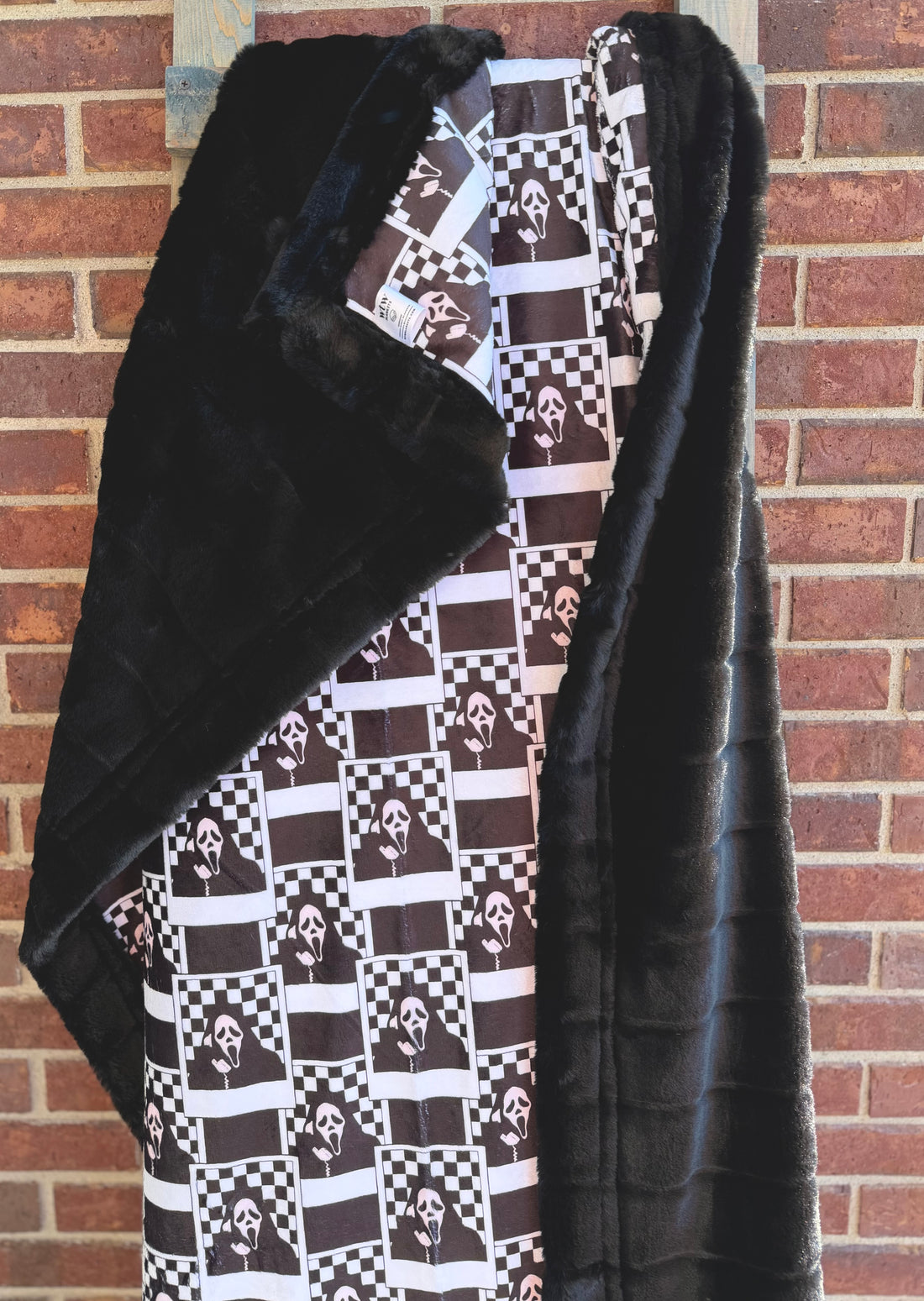 **WTW EXCLUSIVE** Sydney Black Ghost Face Checker - Adult Travel Luxury Minky Blanket - RTS 37x58”