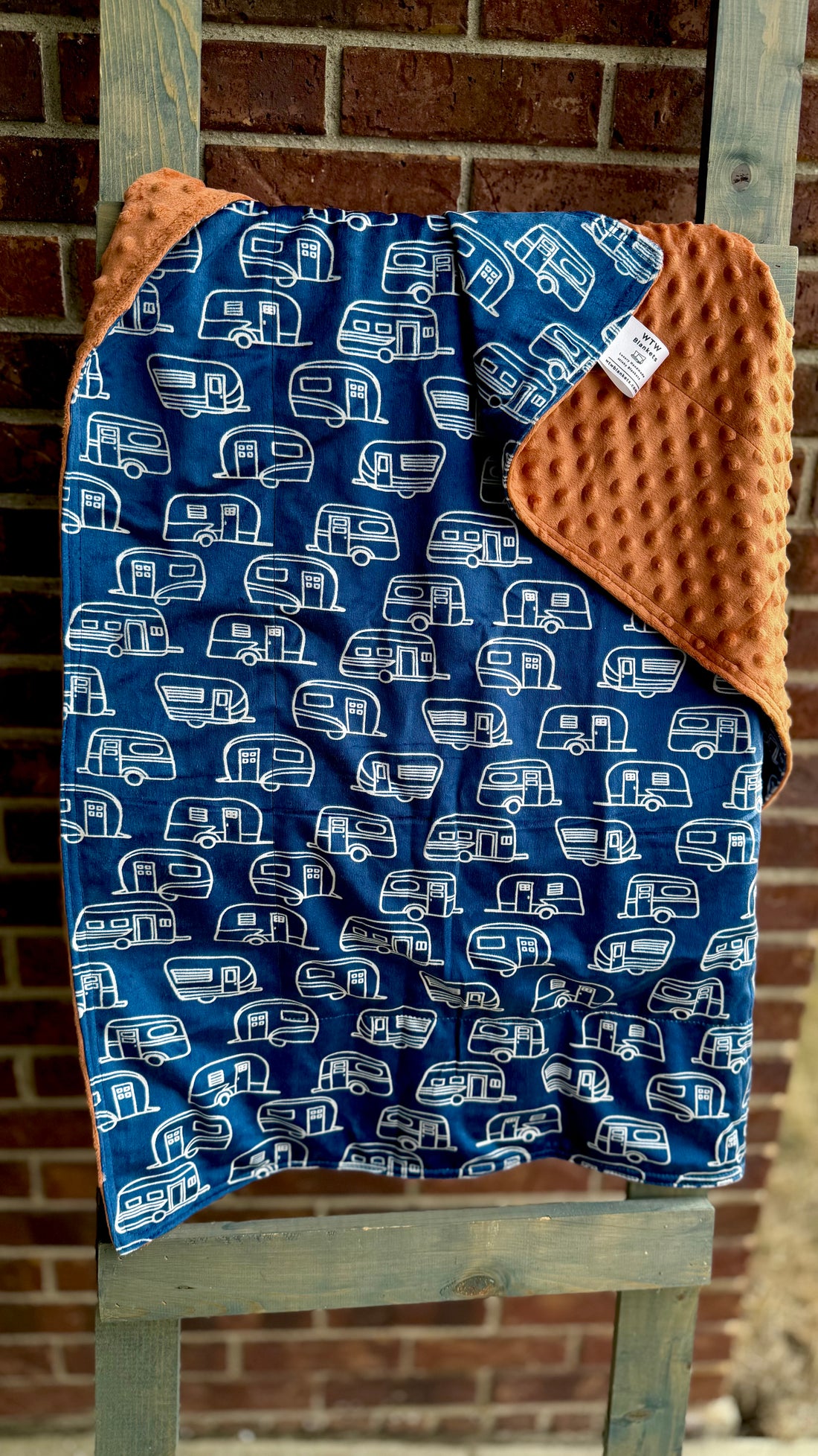 Happy Camper Copper - dimple Minky blanket - Baby Blanket (thin Minky) -RTS