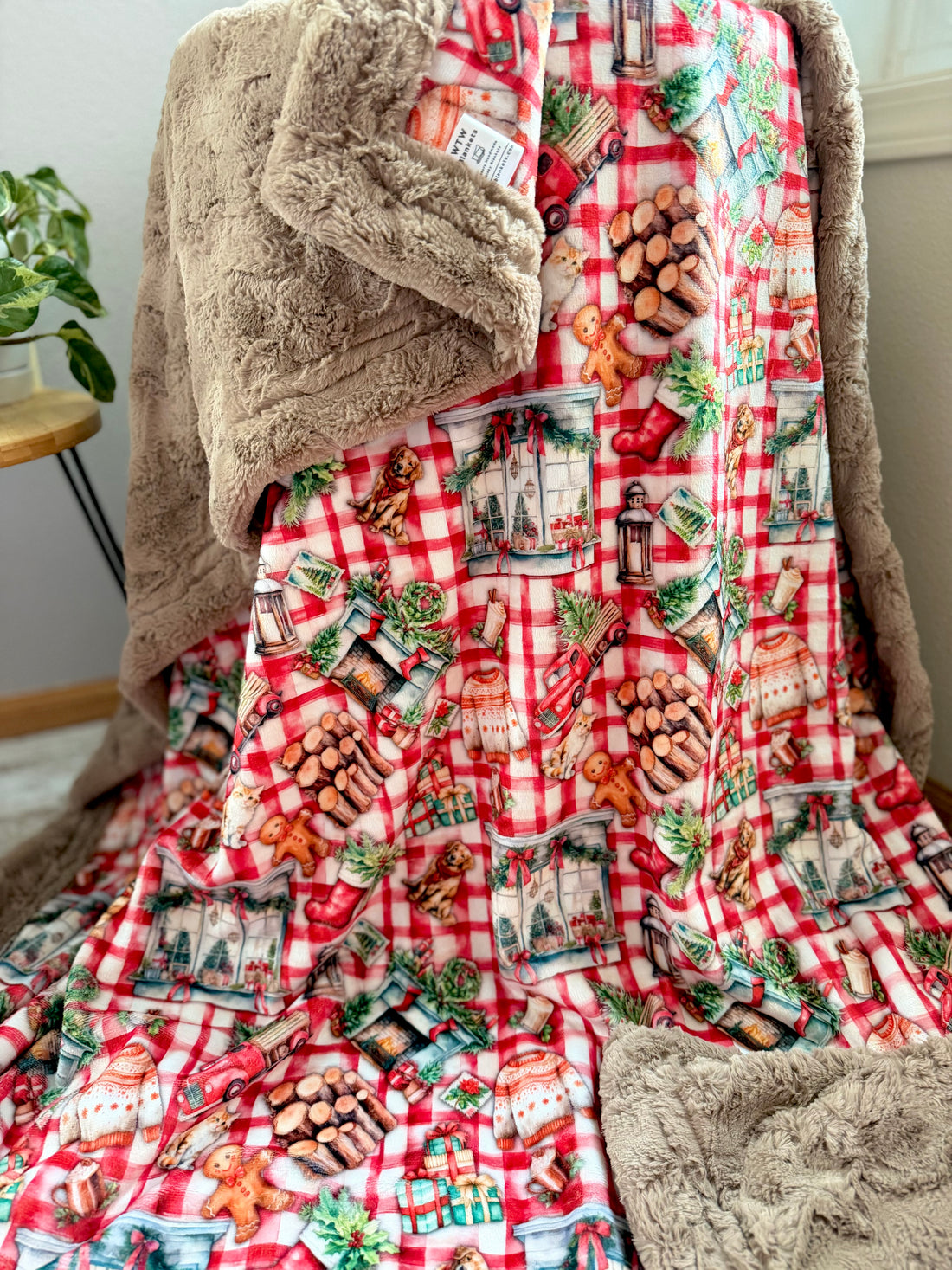 Holiday Cabin Glacier - Taupe Glacier - Adult Luxury Minky Blanket - 58x70" - RTS