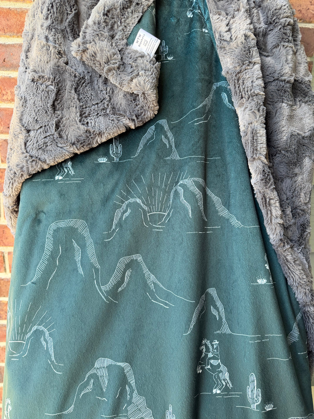 CUSTOM - Conversational western scenic toile with Cowboys on horses in black- white - Ash Glacier  Child/ Baby Luxe Minky Blanket BUNDLE