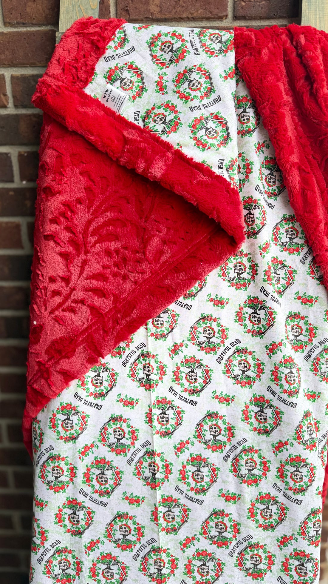 Scarlet Poppy Grateful Dead cotton & Luxury Minky - Adult Travel Blanket - 44x76" - RTS