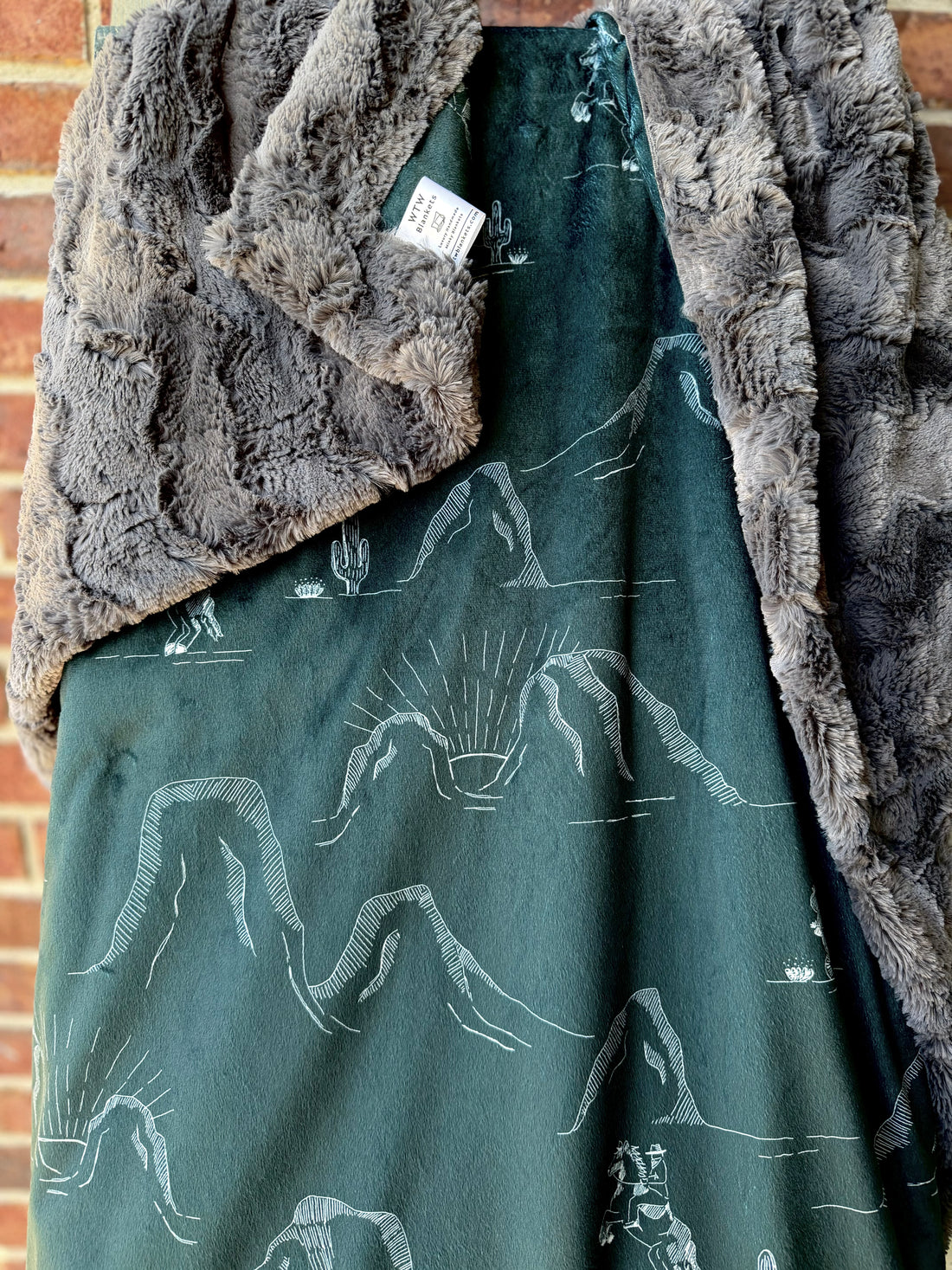 CUSTOM - Conversational western scenic toile with Cowboys on horses in black- white - Ash Glacier  Child/ Baby Luxe Minky Blanket BUNDLE