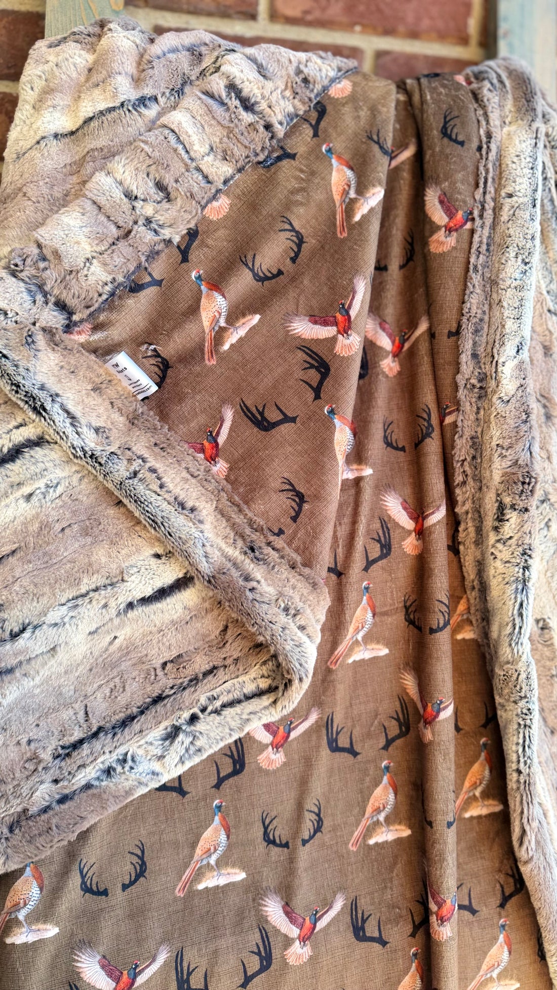 Pheasant Dreams - 50x58” Throw - Mountain Fox Pewter Luxury Minky Blanket - RTS