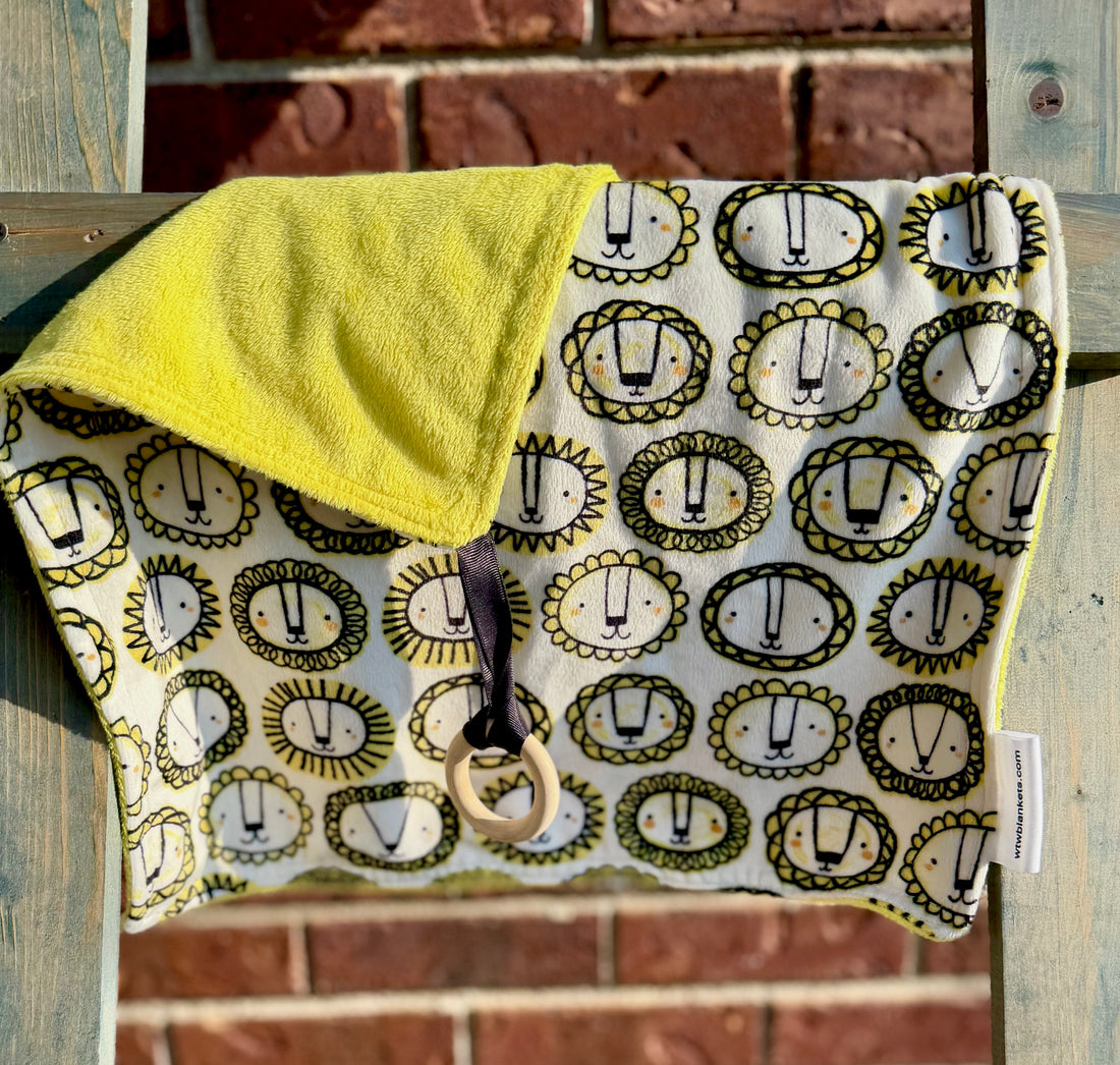 Lionshine Yellow Mini Lovey - 17x17” - with wooden ring -Cuddle Dimple - RTS
