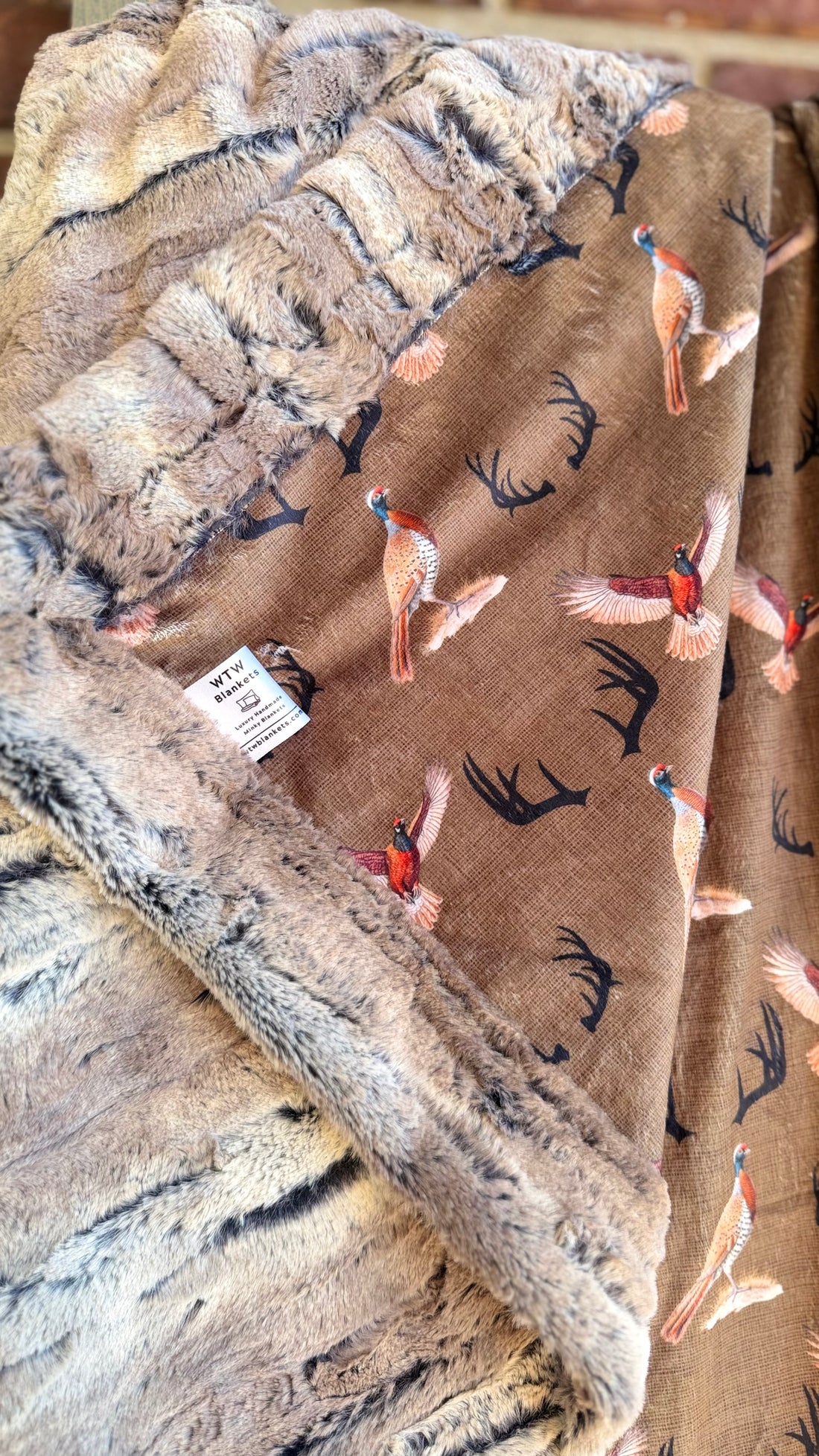 Pheasant Dreams - 50x58” Throw - Mountain Fox Pewter Luxury Minky Blanket - RTS
