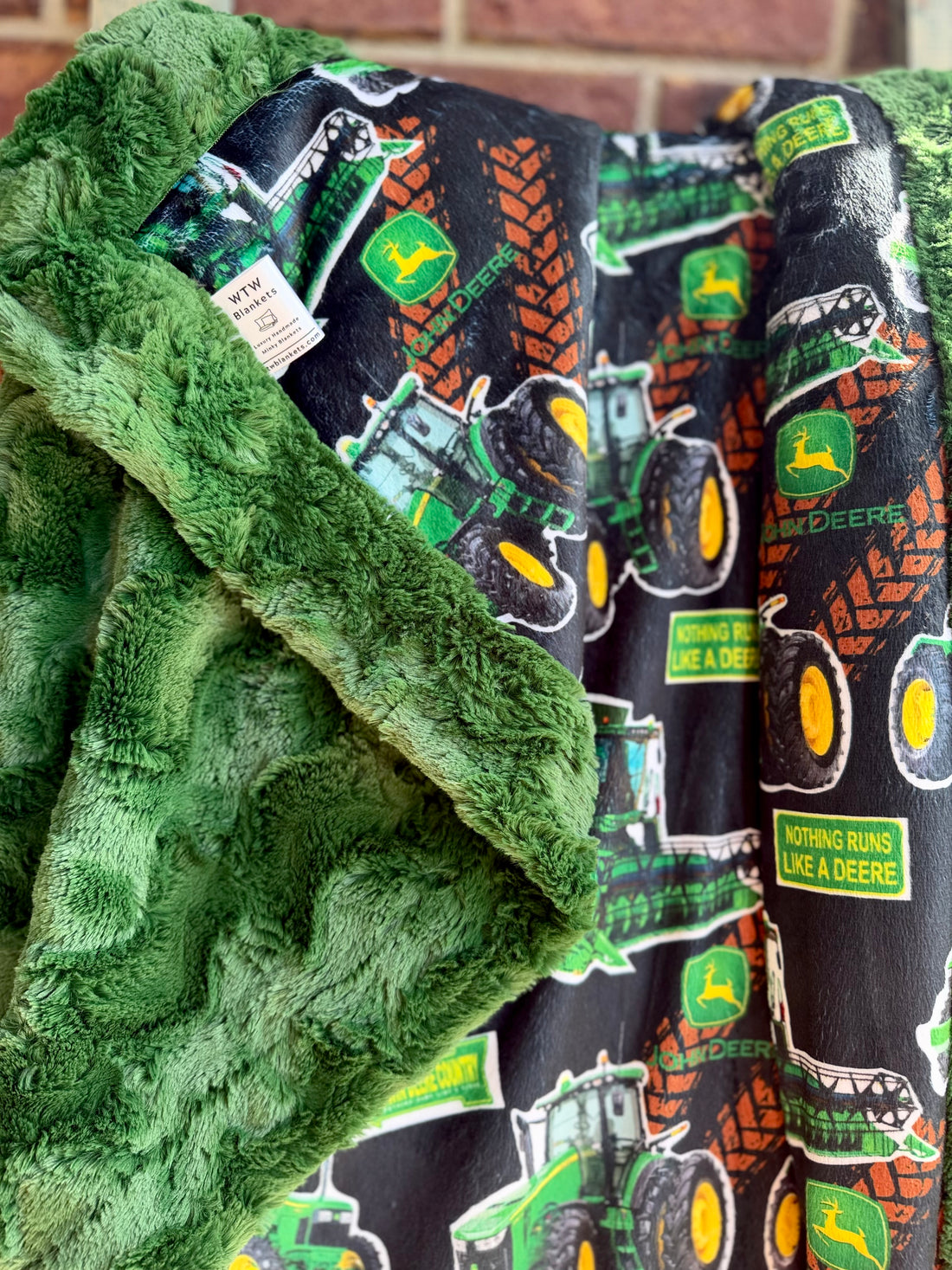 Evergreen J.Deere tracks - Luxury Minky Blanket -  PRE-ORDER (Choose backing after ordering)