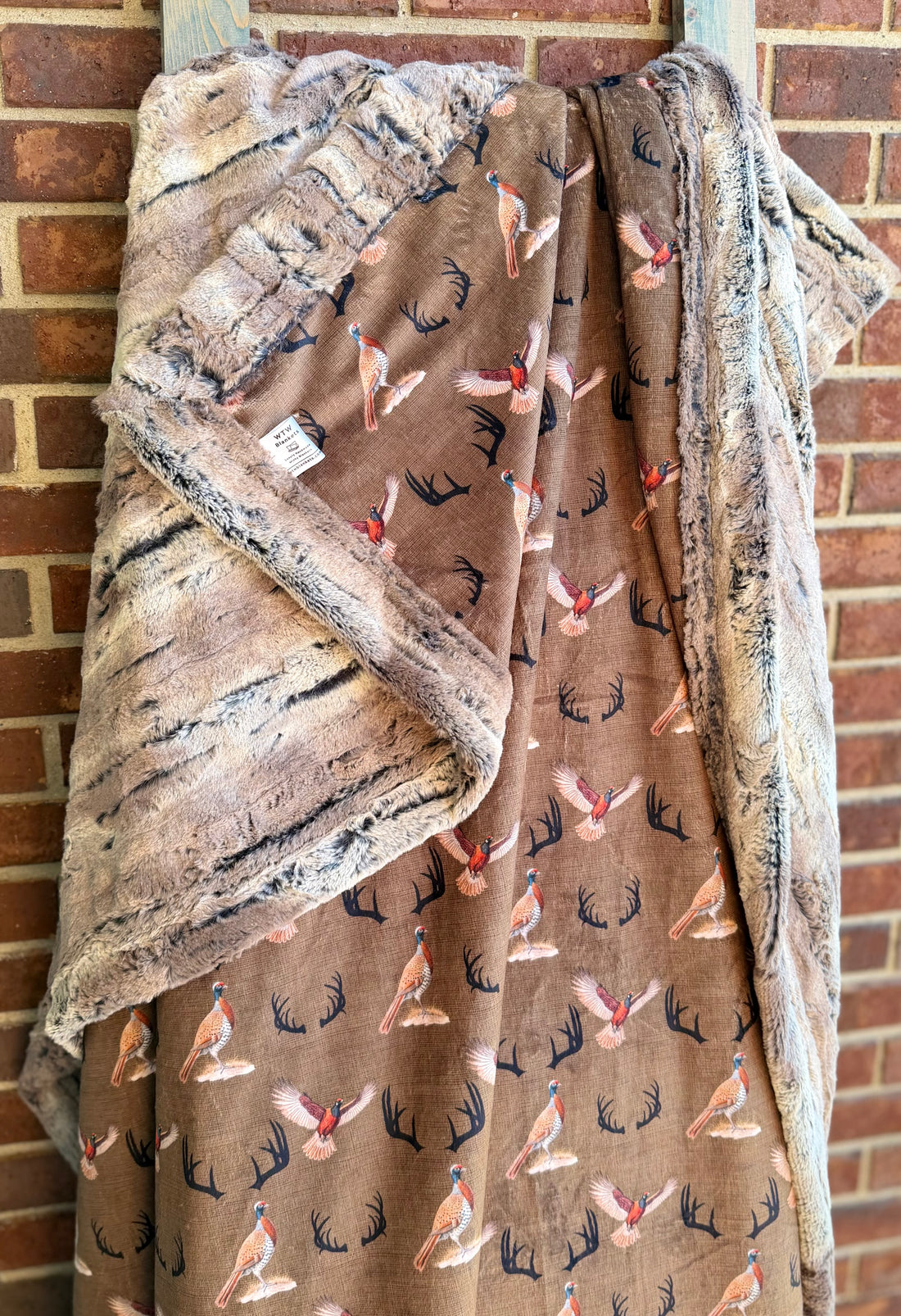 Pheasant Dreams - 50x58” Throw - Mountain Fox Pewter Luxury Minky Blanket - RTS