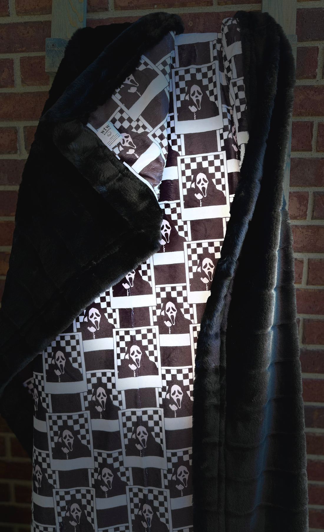 **WTW EXCLUSIVE** Sydney Black Ghost Face Checker - Adult Travel Luxury Minky Blanket - RTS 37x58”