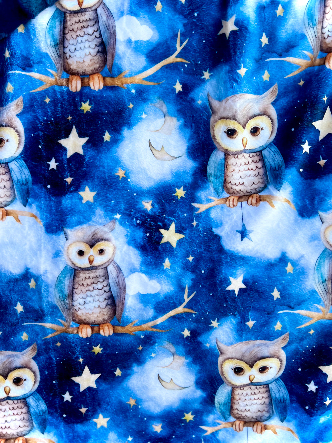 Navy Starry Night Owl - Luxury XL Toddler Blanket - 35x56” - RTS