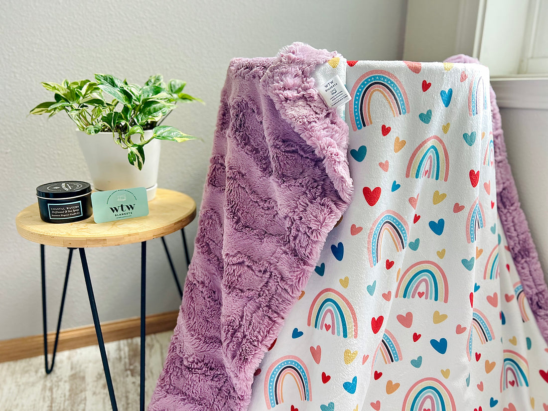 Misty Mauve Rainbow - Throw 60x60" - Luxury Minky Blanket - RTS