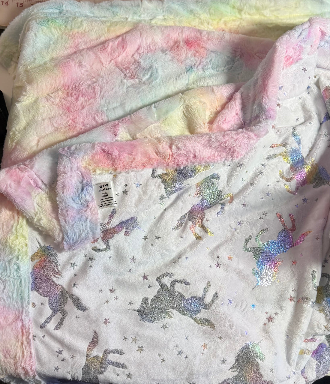 Rare* Sparkle Unicorn & Pastel - XL Toddler Luxury Minky Blanket - 33x58” - RTS