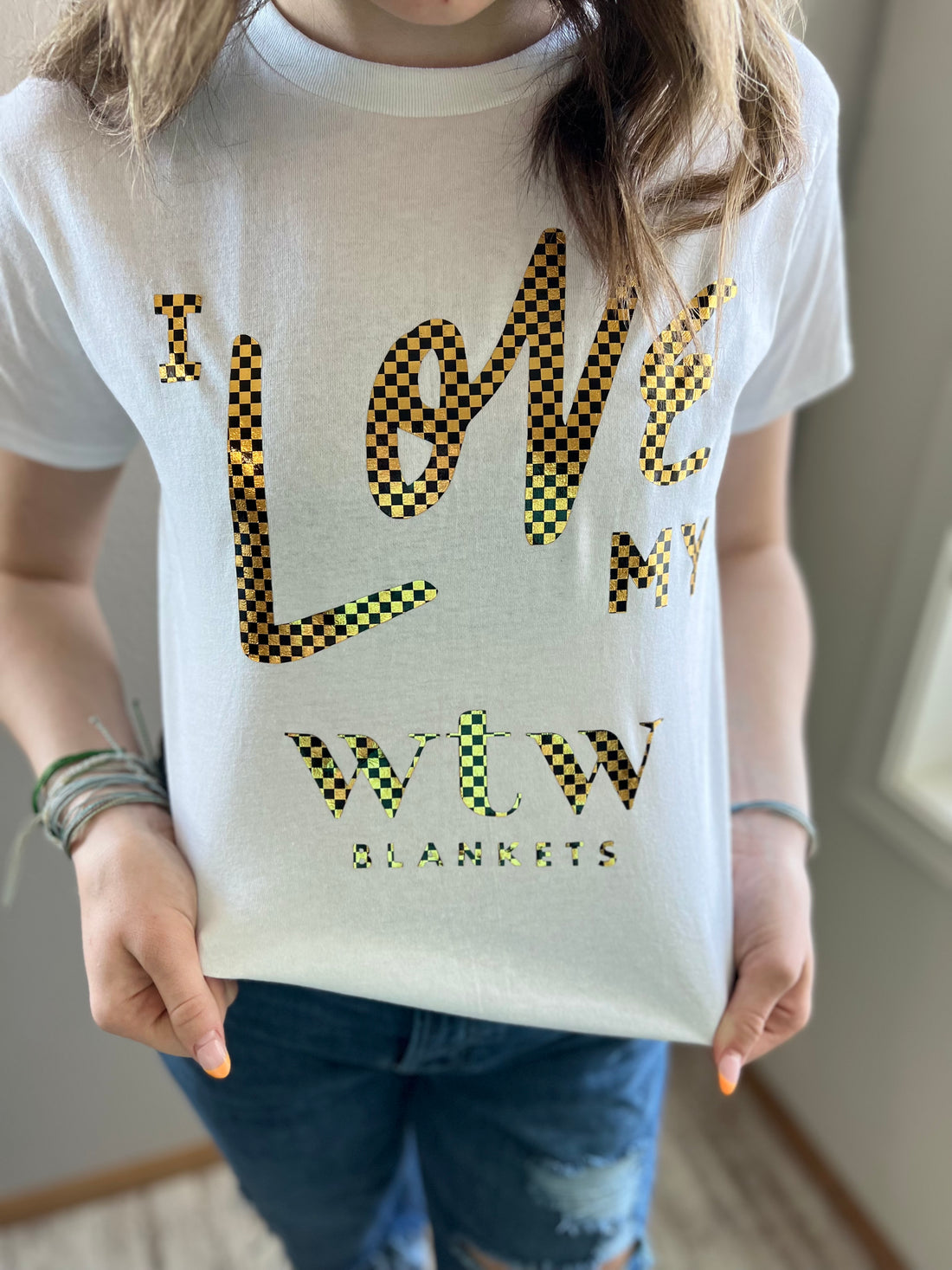 "I Love My WTW Blankets" White with Gold/Black vinyl - T-shirt