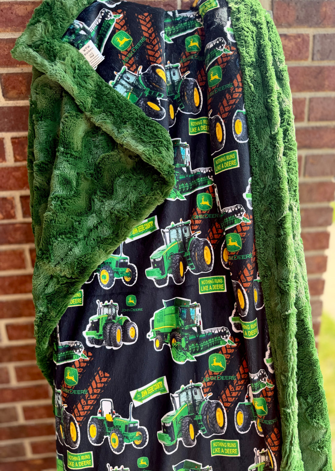 Evergreen J.Deere tracks - Luxury Minky Blanket -  PRE-ORDER (Choose backing after ordering)