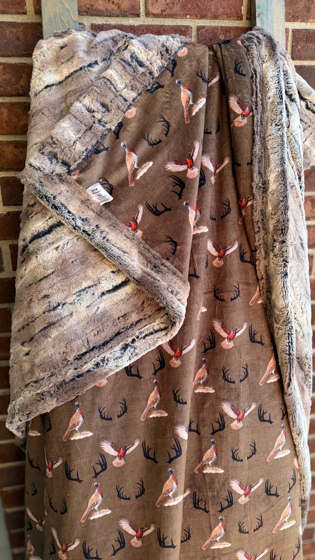 Pheasant Dreams - 50x58” Throw - Mountain Fox Pewter Luxury Minky Blanket - RTS