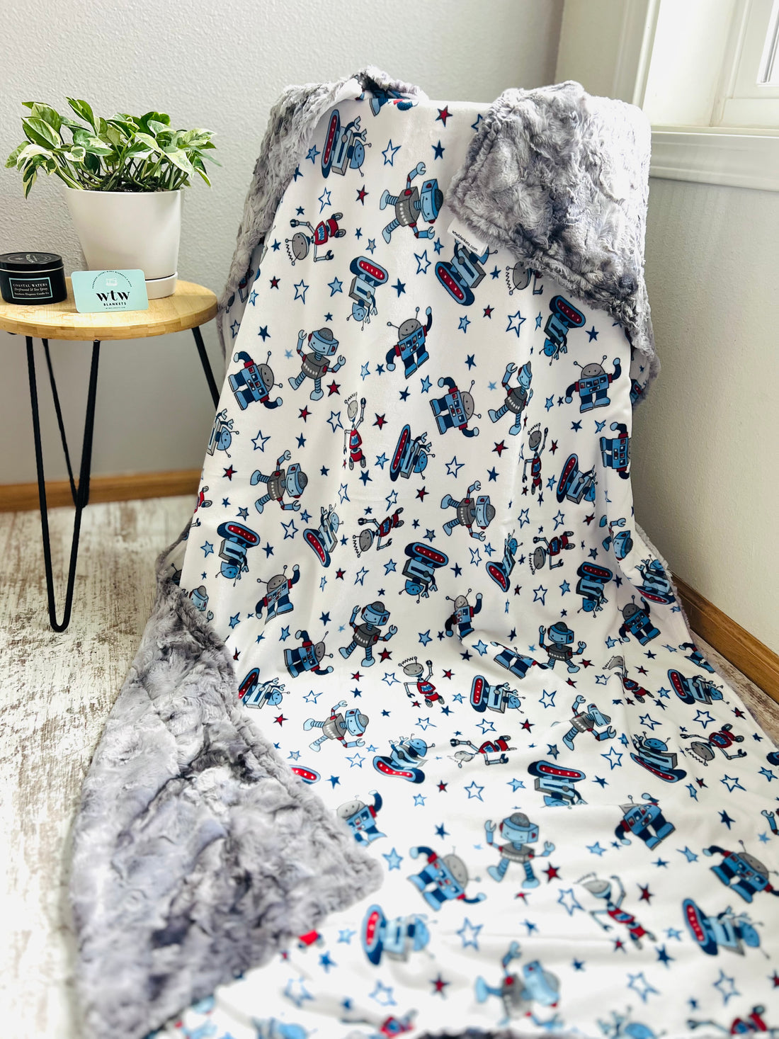 Robot Cloudy Galaxy - Child Luxury Minky Blanket (36x58”)