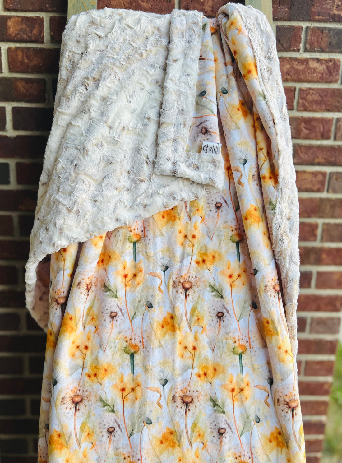 Yellow Dandelion Natural Snowy Owl Adult Luxury Minky Blanket