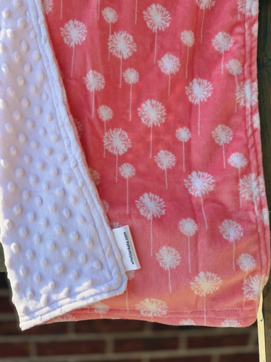 Pink Dandelion w/ White Cuddle Dimple Minky - 18x29” Lovey - RTS