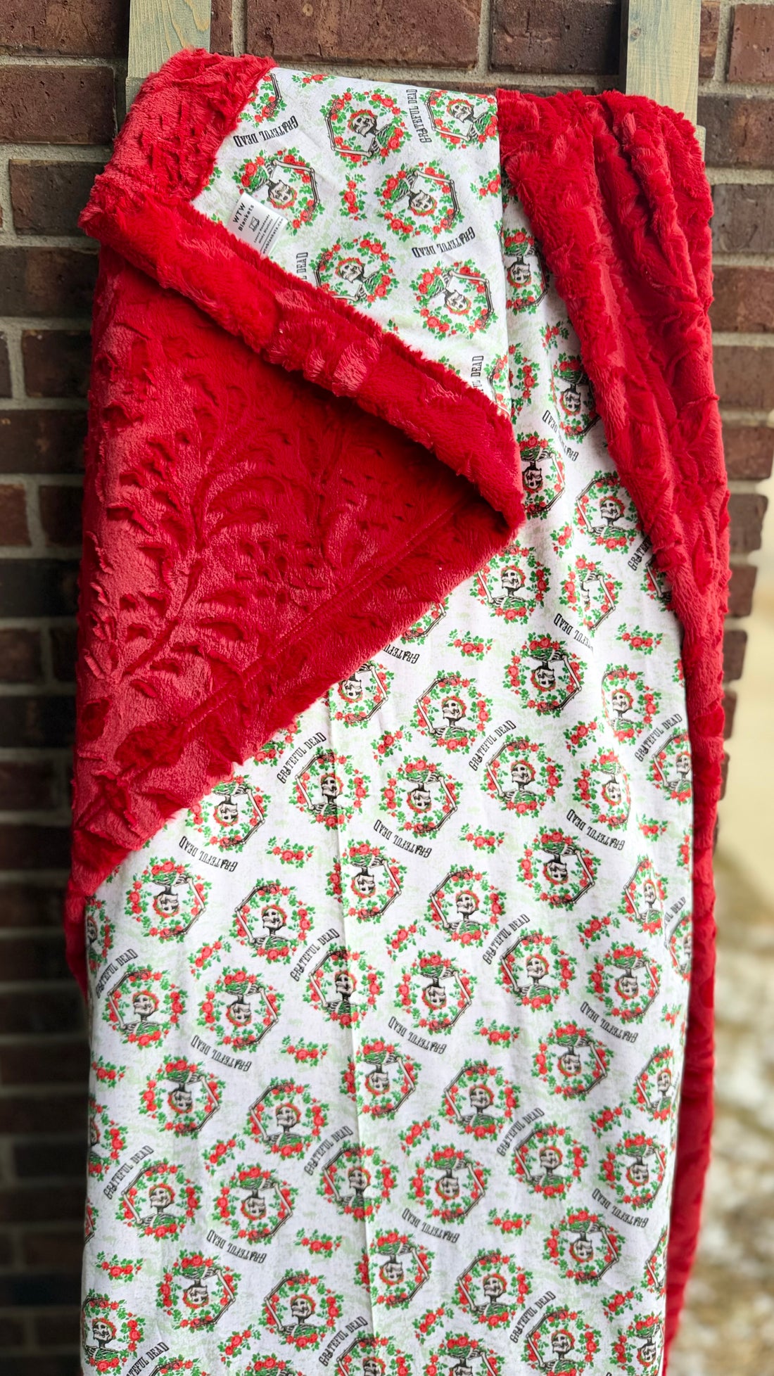 Scarlet Poppy Grateful Dead cotton & Luxury Minky - Adult Travel Blanket - 44x76" - RTS