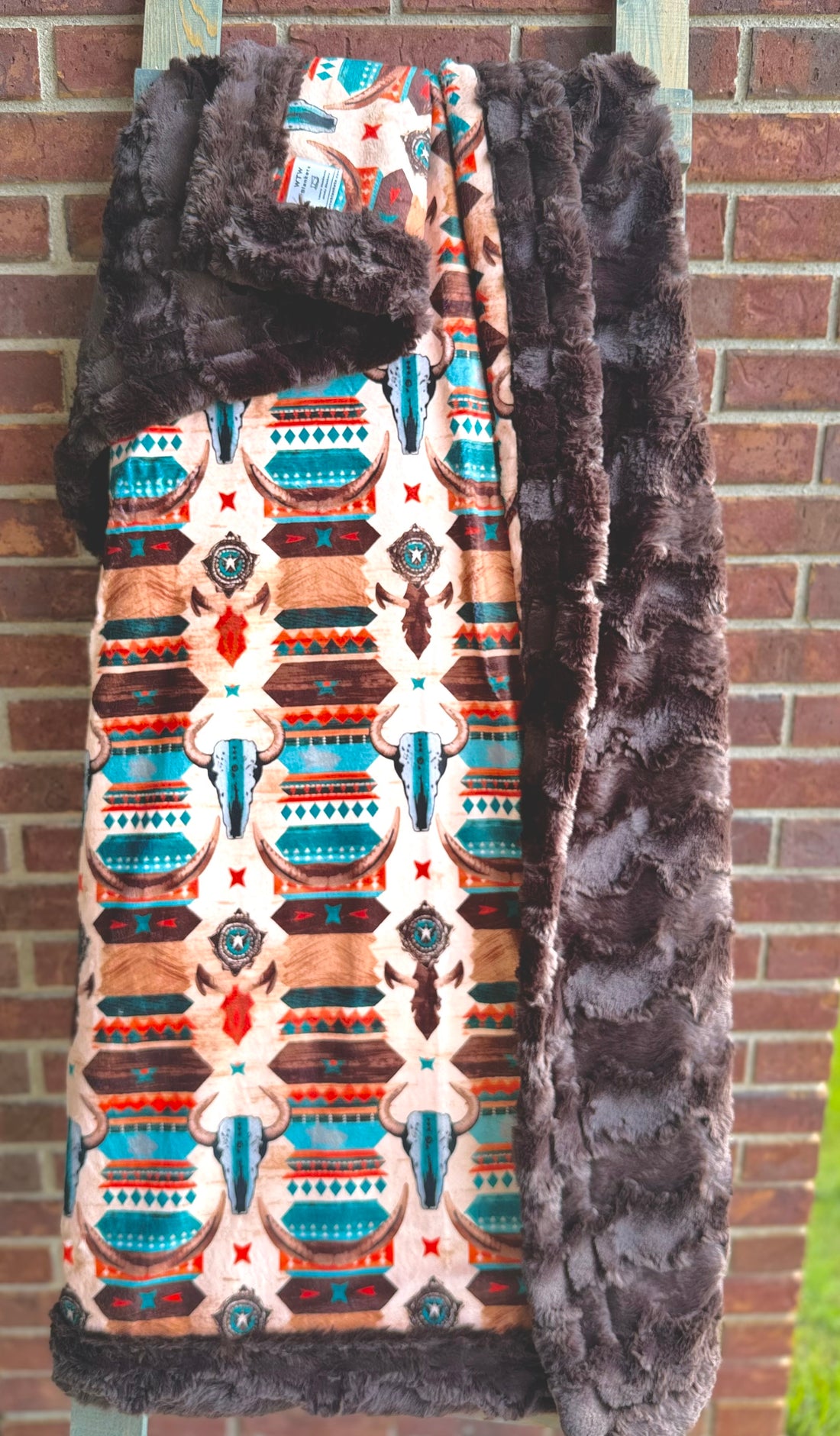 Chocolate Glacier Aztec - Child/Adult Travel Luxury Minky Blanket - 37x56" - RTS
