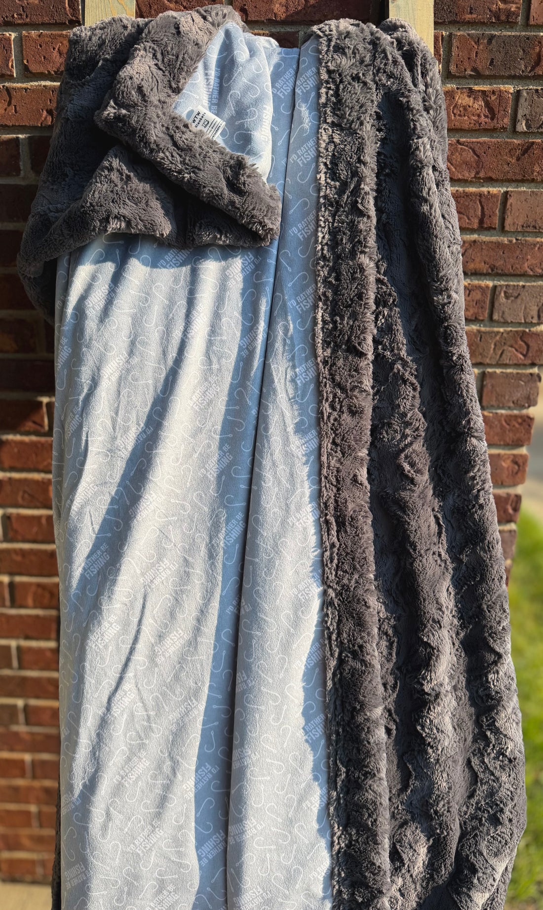 "I'd Rather be Fishing" Adult XL - Glacier Ash - 56x80" - Luxury Minky Blanket - RTS