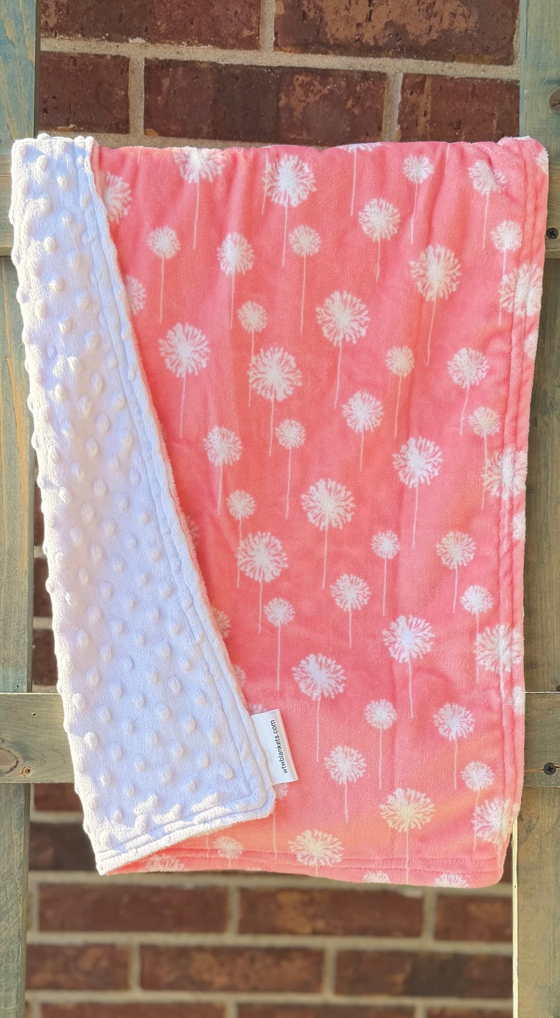 Pink Dandelion w/ White Cuddle Dimple Minky - 18x29” Lovey - RTS