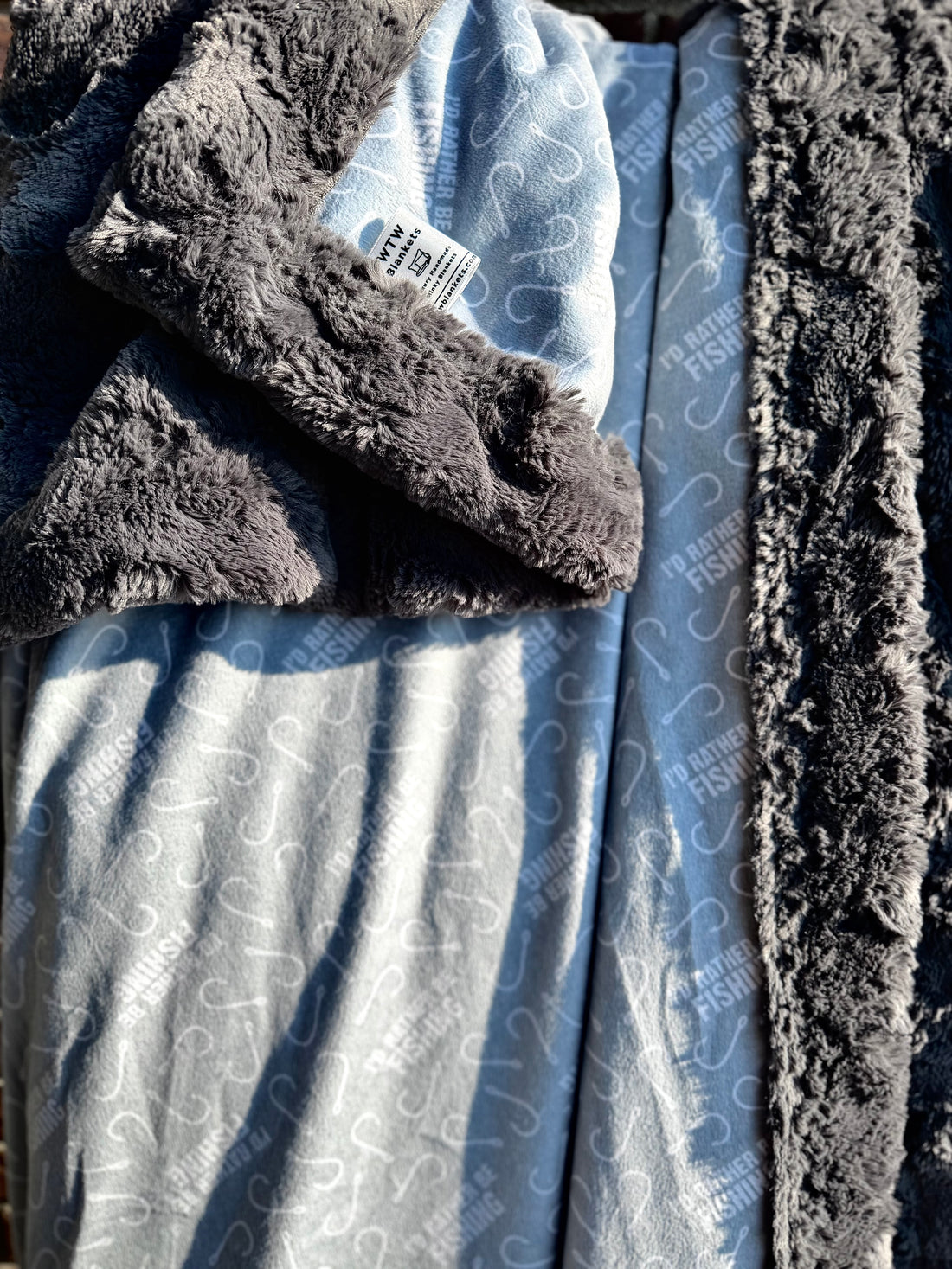 "I'd Rather be Fishing" Adult XL - Glacier Ash - 56x80" - Luxury Minky Blanket - RTS