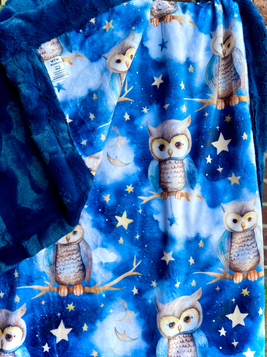 Navy Starry Night Owl - Luxury XL Toddler Blanket - 35x56” - RTS