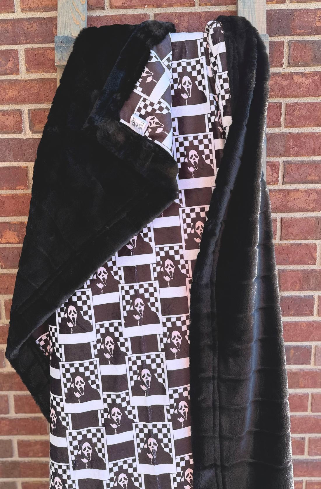 **WTW EXCLUSIVE** Sydney Black Ghost Face Checker - Adult Travel Luxury Minky Blanket - RTS 37x58”