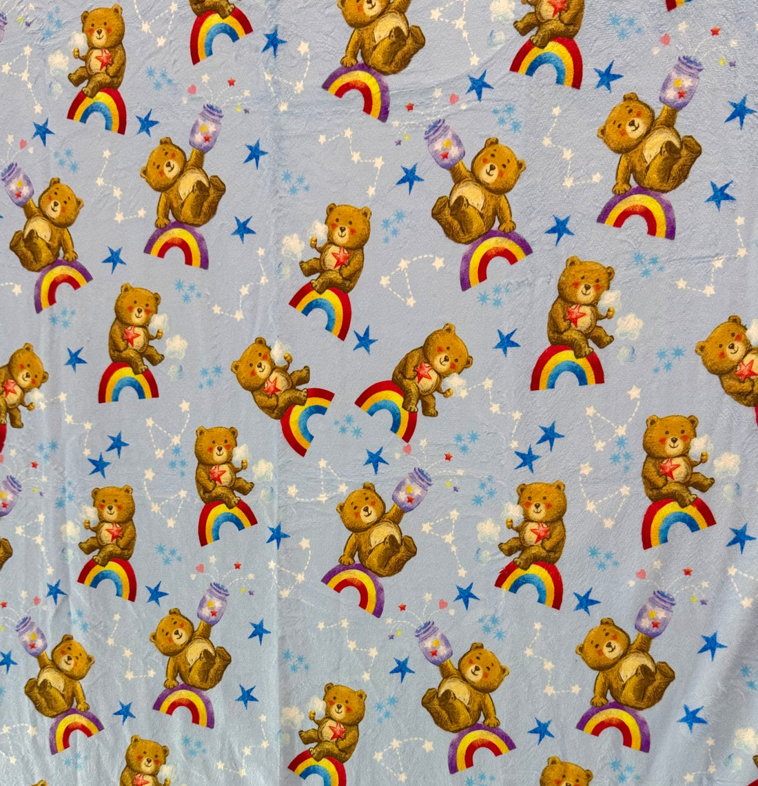 Baby Blue Bear Rainbow - 58x72" Adult/Twin size Luxury Minky Blanket